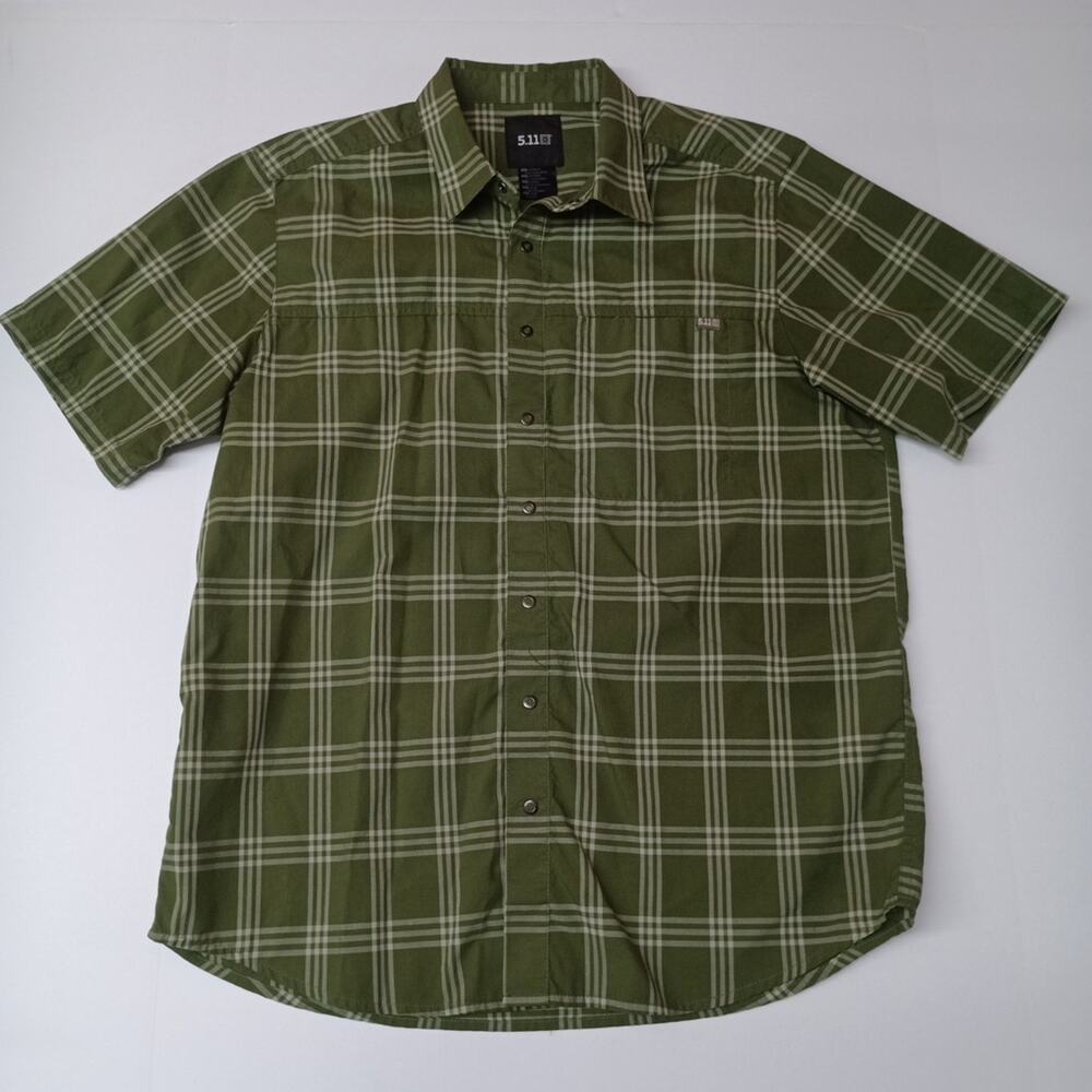 5.11 Tactical Wyatt Plaid Shirt Men's M Green Short Sleeve Button Up Outdoor